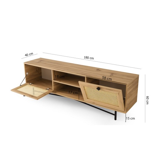 Έπιπλο Τηλεόρασης Begonya 180x40x60εκ - Χρώμα Δρυς Μαύρο Έπιπλο Τηλεόρασης Begonya 180x40x60εκ - Χρώμα Δρυς Μαύρο