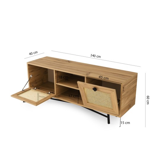 Έπιπλο Τηλεόρασης Begonya 140x40x60εκ - Χρώμα Μαύρο Δρυς