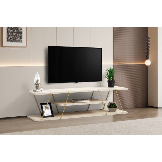 Έπιπλο Τηλεόρασης Canaz - Gold, Travertine - 120x30x33εκ Έπιπλο Τηλεόρασης Canaz - Gold, Travertine - 120x30x33εκ