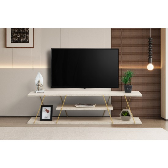 Έπιπλο Τηλεόρασης Canaz - Gold, Travertine - 120x30x33εκ Έπιπλο Τηλεόρασης Canaz - Gold, Travertine - 120x30x33εκ