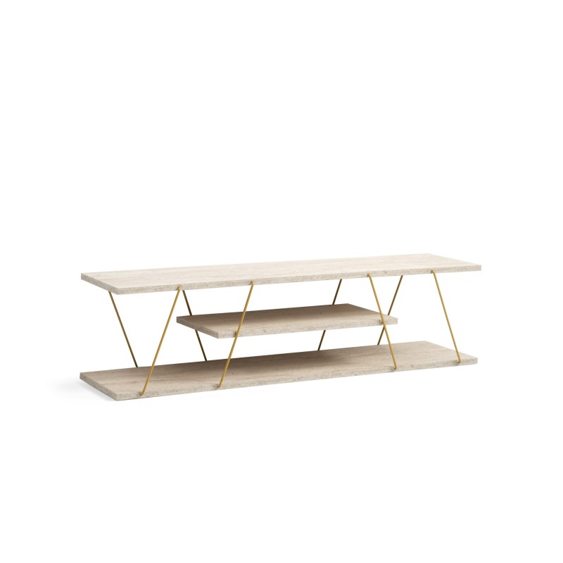 Έπιπλο Τηλεόρασης Canaz - Gold, Travertine - 120x30x33εκ