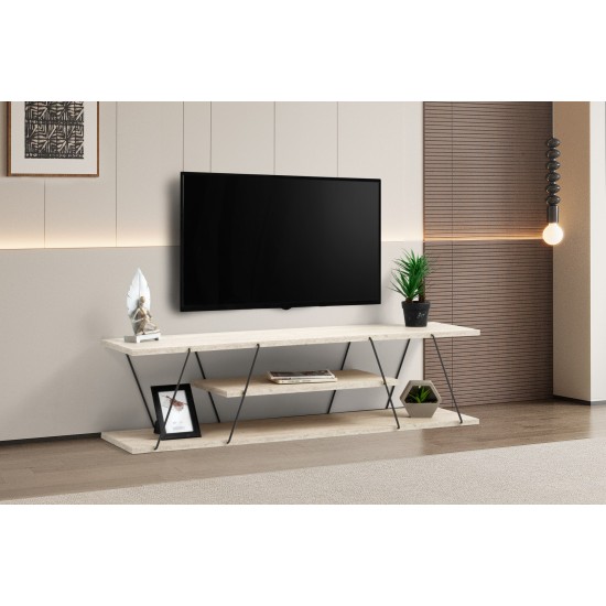 Έπιπλο Τηλεόρασης Canaz - Black, Travertine Μπεζ -120x30x33εκ Έπιπλο Τηλεόρασης Canaz - Black, Travertine Μπεζ -120x30x33εκ