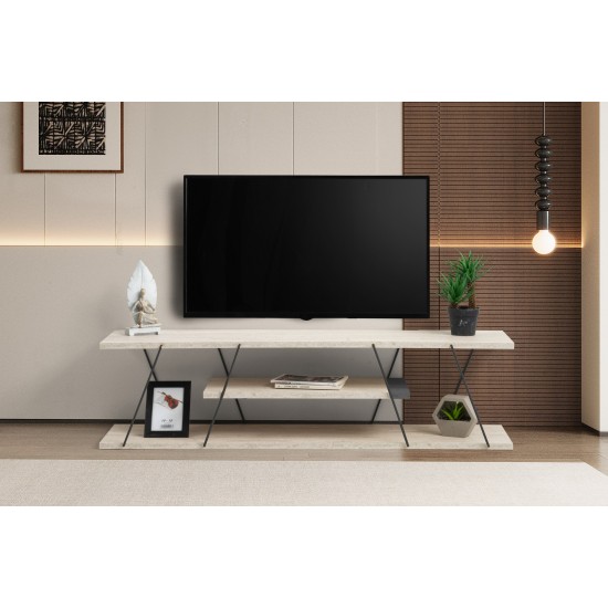 Έπιπλο Τηλεόρασης Canaz - Black, Travertine Μπεζ -120x30x33εκ Έπιπλο Τηλεόρασης Canaz - Black, Travertine Μπεζ -120x30x33εκ