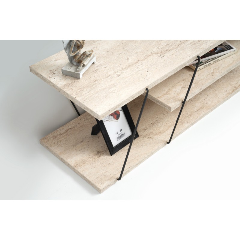 Έπιπλο Τηλεόρασης Canaz - Black, Travertine Μπεζ -120x30x33εκ