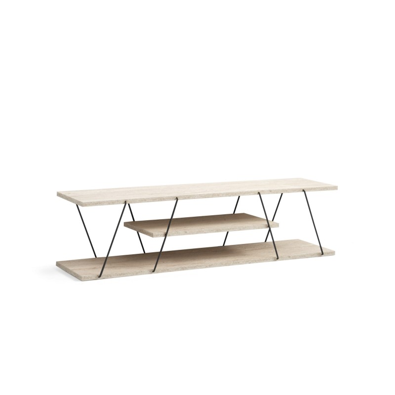Έπιπλο Τηλεόρασης Canaz - Black, Travertine Μπεζ -120x30x33εκ