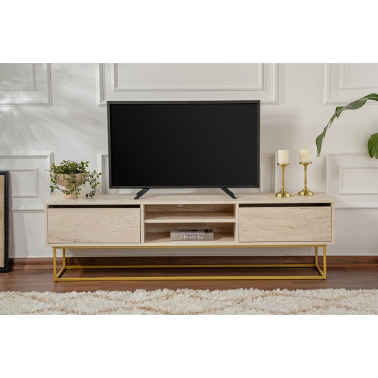 TV Stand Escape 180 - Gold, Travertine Travertine 
Gold