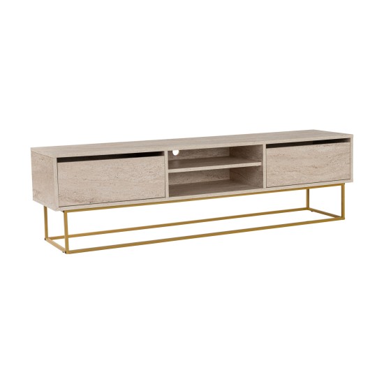 TV Stand Escape 180 - Gold, Travertine Travertine 
Gold