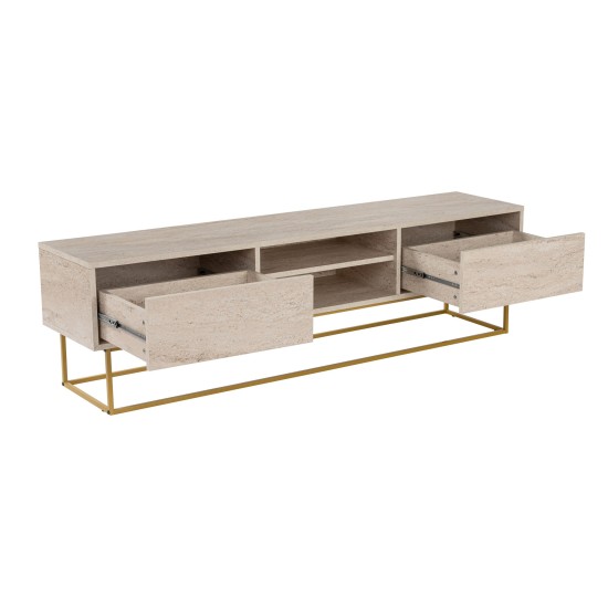TV Stand Escape 180 - Gold, Travertine Travertine 
Gold