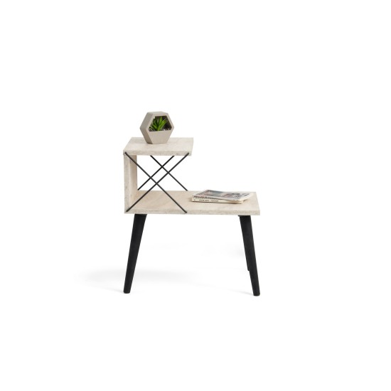 Nightstand Cross - Black, Travertine Travertine Black