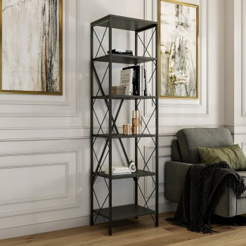 Βιβλιοθήκη - Suadiye - Χρώμα Μαύρο & Ανθρακί - 50x30x180εκ