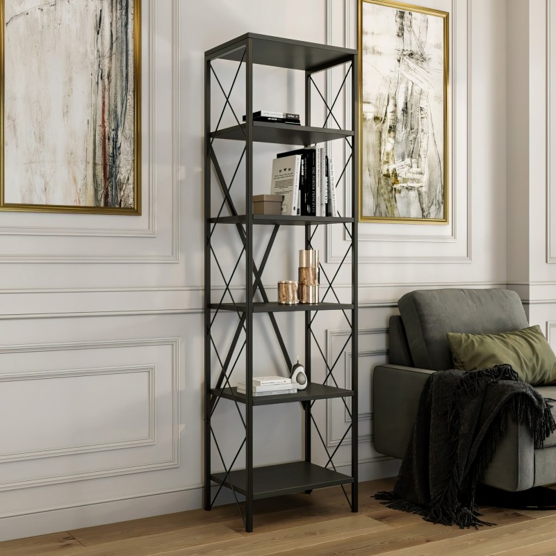 Βιβλιοθήκη - Suadiye - Χρώμα Μαύρο & Ανθρακί - 50x30x180εκ