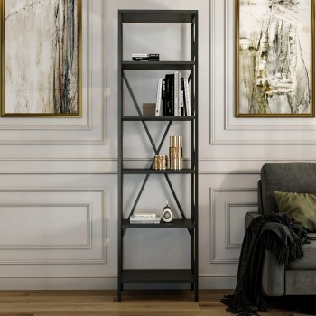 Βιβλιοθήκη - Suadiye - Χρώμα Μαύρο & Ανθρακί - 50x30x180εκ