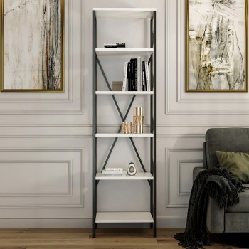 Βιβλιοθήκη - Suadiye - Χρώμα Μαύρο & Λευκό - 50x30x180εκ