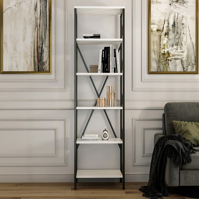 Βιβλιοθήκη - Suadiye - Χρώμα Μαύρο & Λευκό - 50x30x180εκ