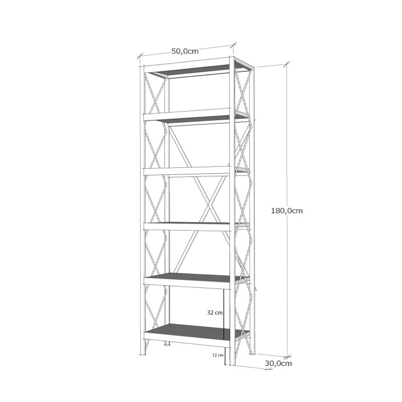 Βιβλιοθήκη - Suadiye - Χρώμα Μαύρο & Λευκό - 50x30x180εκ