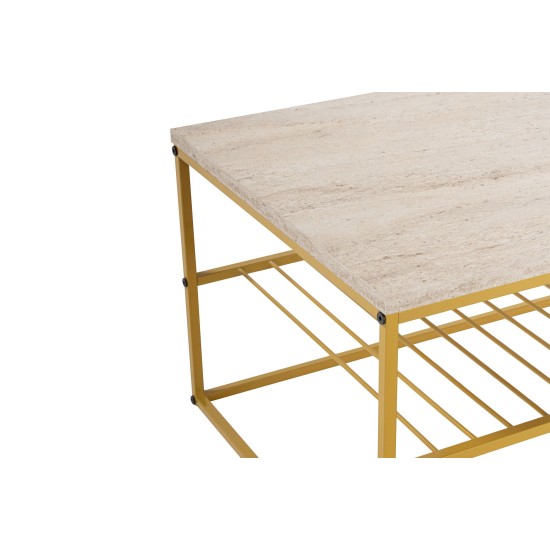 Τραπέζι Σαλονιού -Asude - 95x55x42εκ - Χρώμα ΧρυσόTravertine Τραπέζι Σαλονιού -Asude - 95x55x42εκ - Χρώμα ΧρυσόTravertine