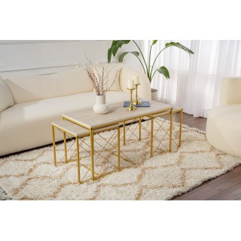 Coffee Table Set Defne - Gold, Travertine Travertine 
Gold