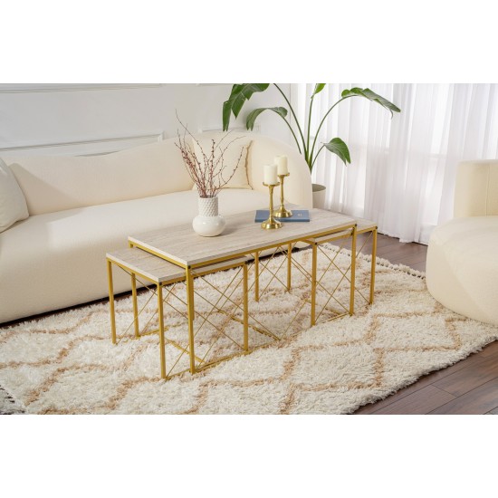 Coffee Table Set Defne - Gold, Travertine Travertine
Gold Hanah Home Coffee Table Set Defne - Gold, Travertine Travertine
Gold