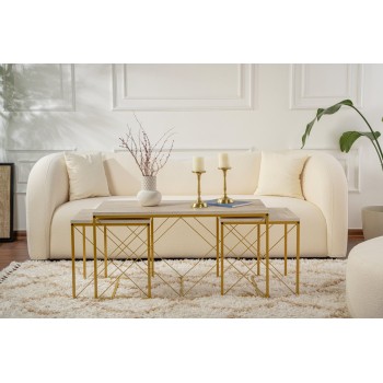 Coffee Table Set Defne - Gold, Travertine Travertine 
Gold