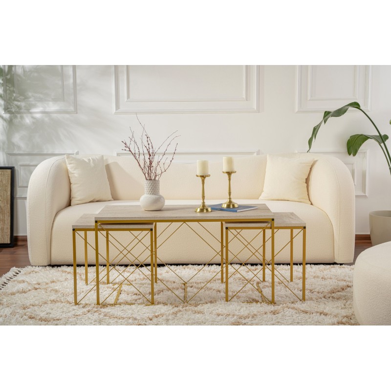 Hanah Home Coffee Table Set Defne - Gold, Travertine Travertine 
Gold