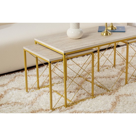 Coffee Table Set Defne - Gold, Travertine Travertine
Gold Hanah Home Coffee Table Set Defne - Gold, Travertine Travertine
Gold