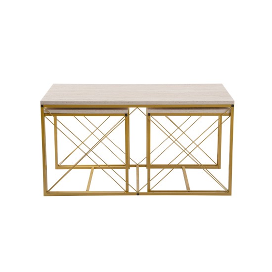 Coffee Table Set Defne - Gold, Travertine Travertine
Gold Hanah Home Coffee Table Set Defne - Gold, Travertine Travertine
Gold