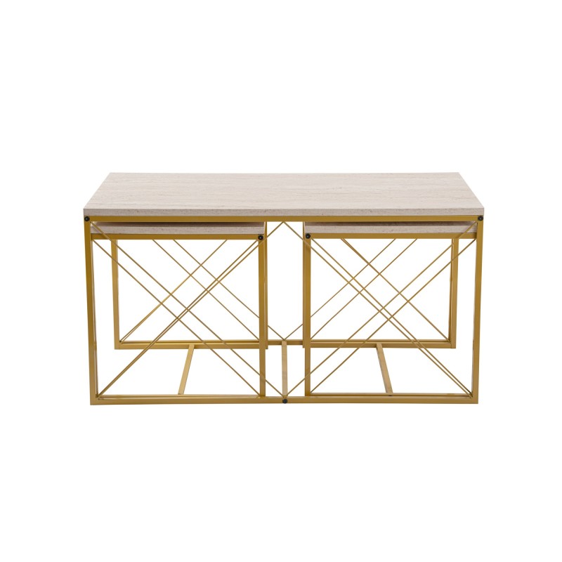 Hanah Home Coffee Table Set Defne - Gold, Travertine Travertine 
Gold