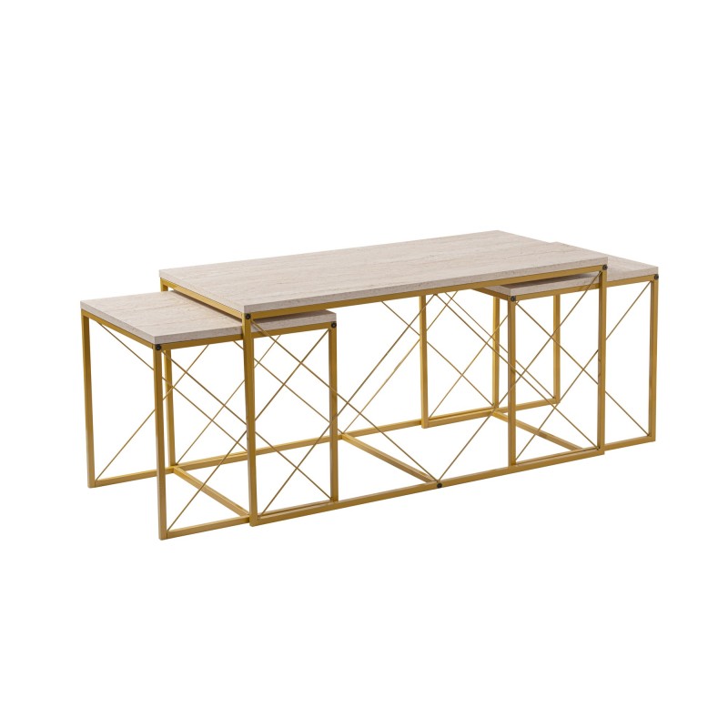 Hanah Home Coffee Table Set Defne - Gold, Travertine Travertine 
Gold