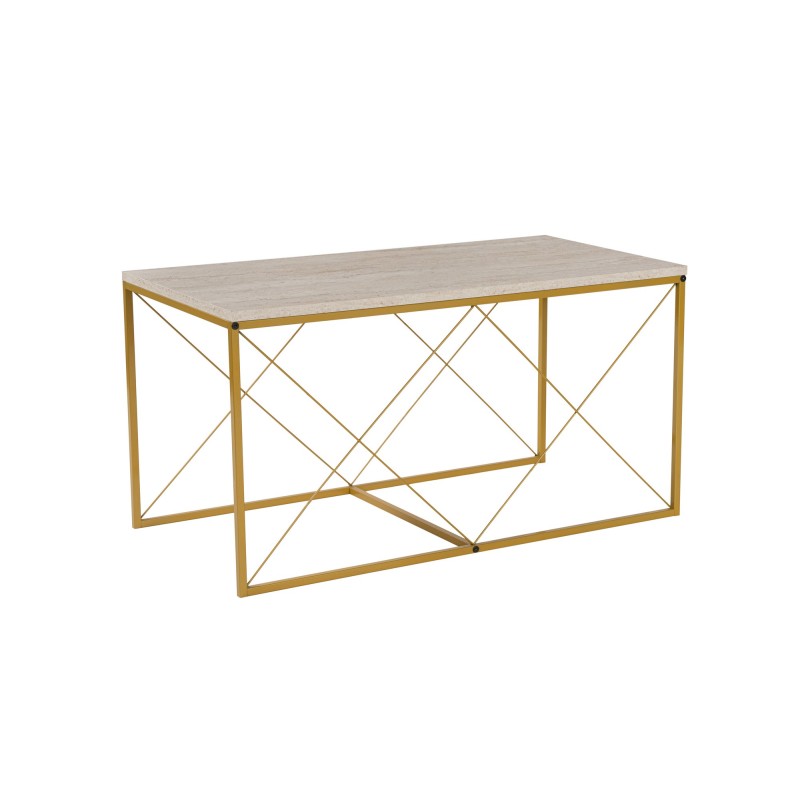 Hanah Home Coffee Table Set Defne - Gold, Travertine Travertine 
Gold