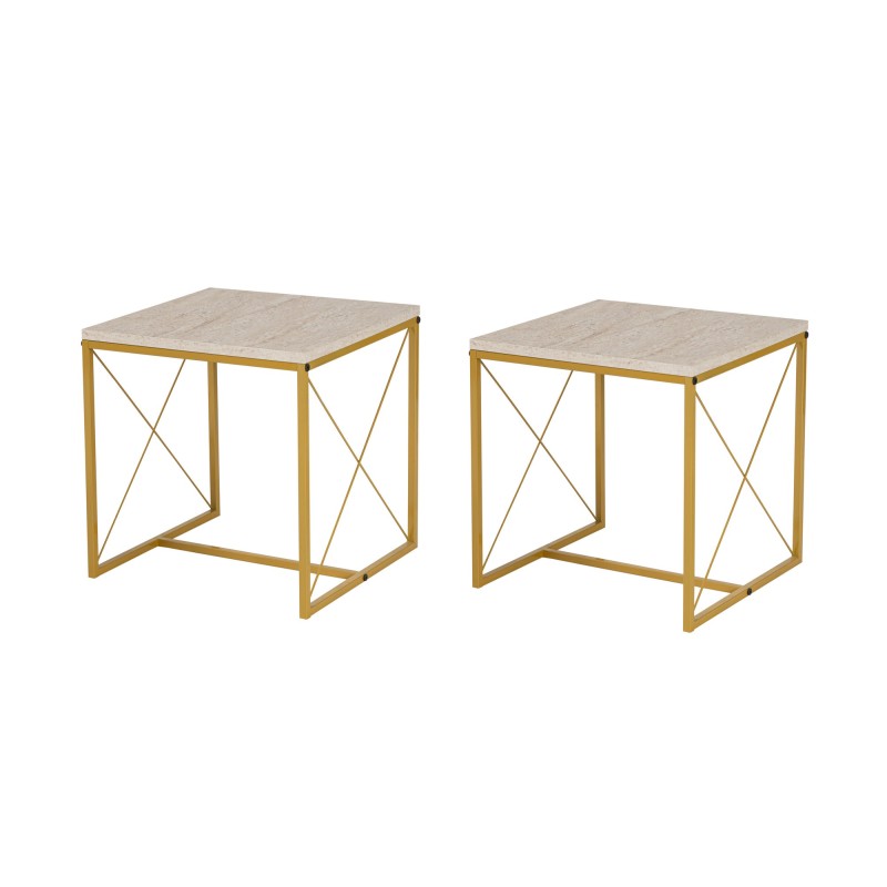 Hanah Home Coffee Table Set Defne - Gold, Travertine Travertine 
Gold