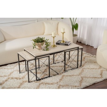 Coffee Table Set Defne - Black, Travertine Travertine Black