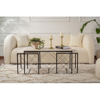 Coffee Table Set Defne - Black, Travertine Travertine Black