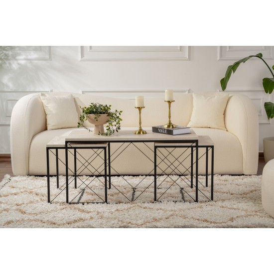 Coffee Table Set Defne - Black, Travertine Travertine Black Coffee Table Set Defne - Black, Travertine Travertine Black