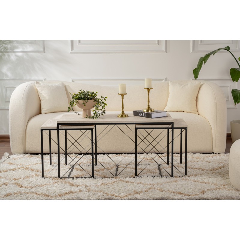 Coffee Table Set Defne - Black, Travertine Travertine Black