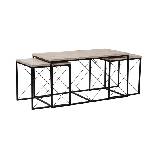 Coffee Table Set Defne - Black, Travertine Travertine Black Coffee Table Set Defne - Black, Travertine Travertine Black