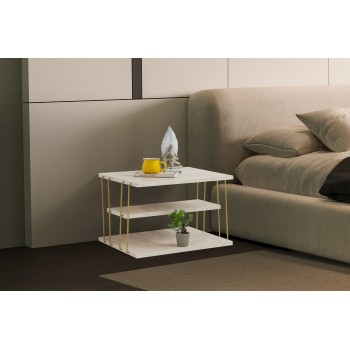 Side Table Lifon - Gold, Travertine Travertine 
Gold