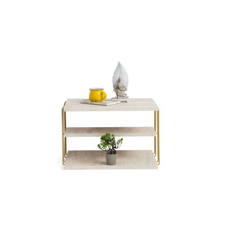 Side Table Lifon - Gold, Travertine Travertine 
Gold