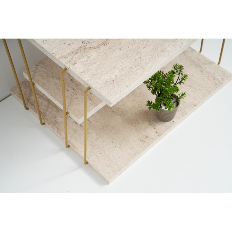 Side Table Lifon - Gold, Travertine Travertine 
Gold