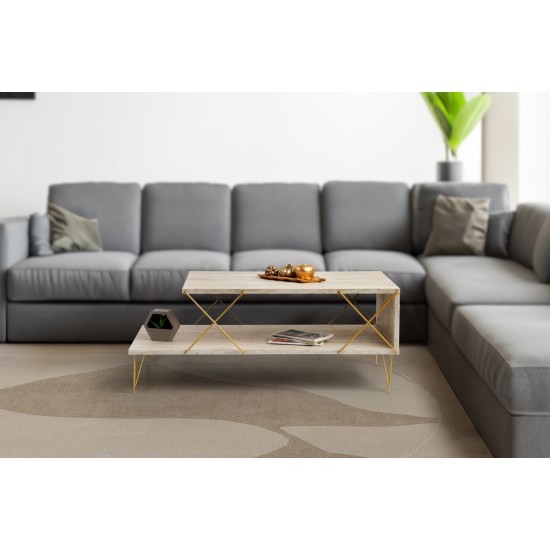 Hanah Home Coffee Table Loire - Gold, Travertine Travertine 
Gold