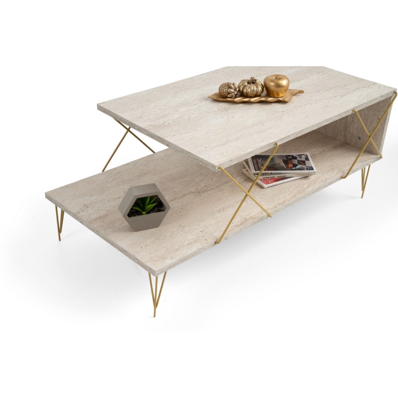 Hanah Home Coffee Table Loire - Gold, Travertine Travertine 
Gold