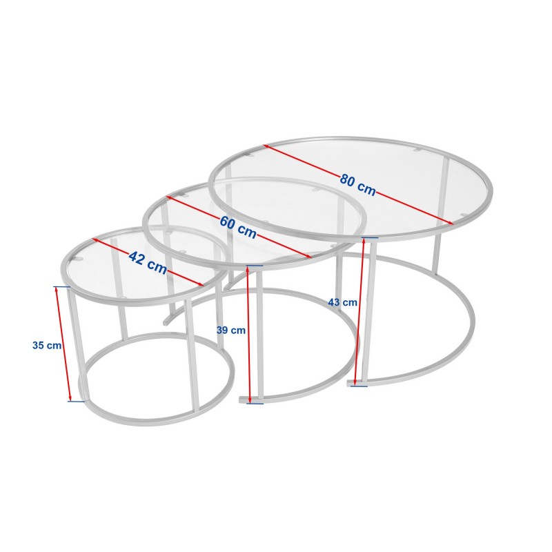Coffee Table Set Aurum - 80, 60, 42 - Black, Grey Black
Grey
