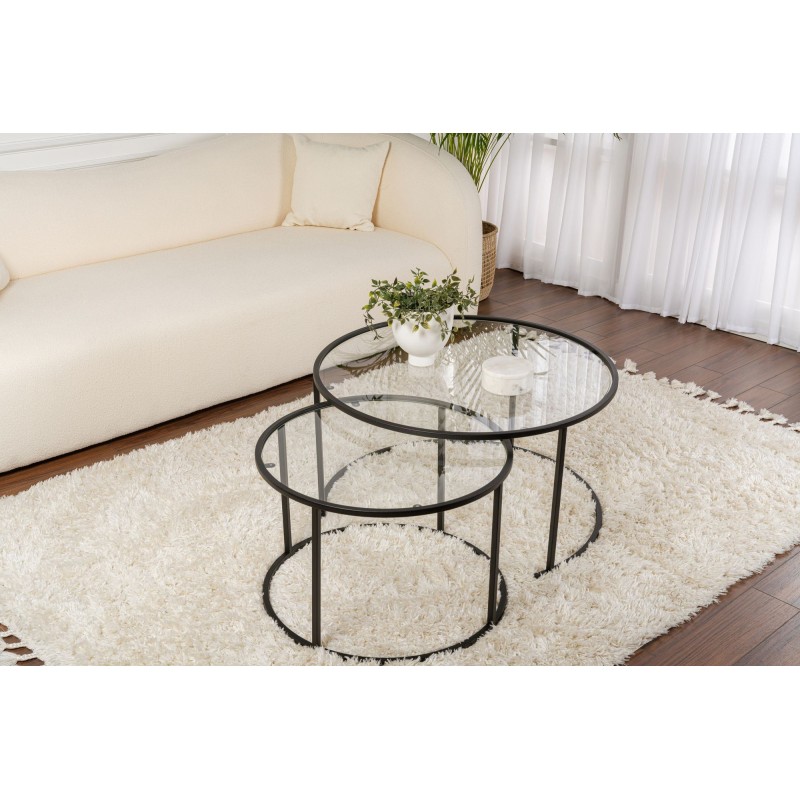 Coffee Table Set Aurum - 80, 60 - Black, Transparent Black
Transparent
