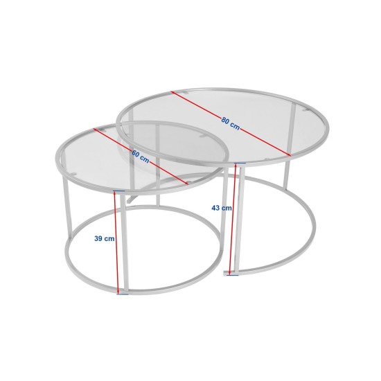 Coffee Table Set Aurum - 80, 60 - Black, Transparent Black
Transparent