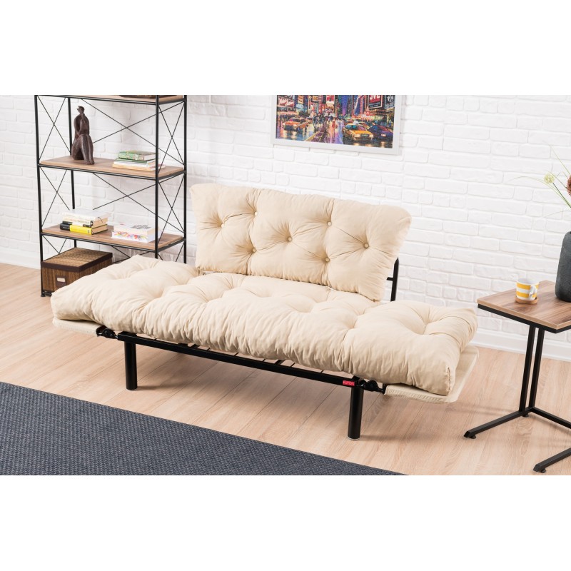 Διθέσιος Καναπές Κρεβάτι - Nitta - Χρώμα Cream - 155x73x85εκ