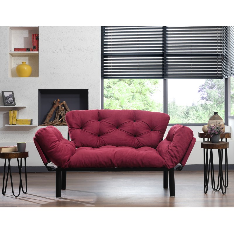 Διθέσιος Καναπές Κρεβάτι - Nitta - Χρώμα Maroon - 155x73x85εκ