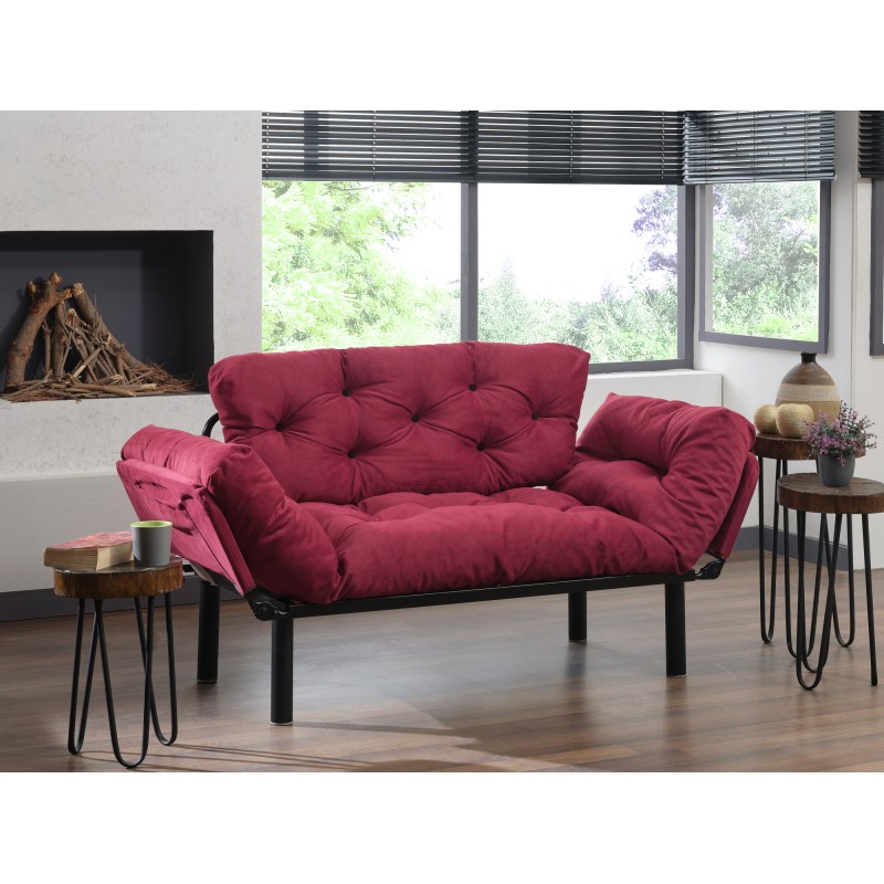Διθέσιος Καναπές Κρεβάτι - Nitta - Χρώμα Maroon - 155x73x85εκ
