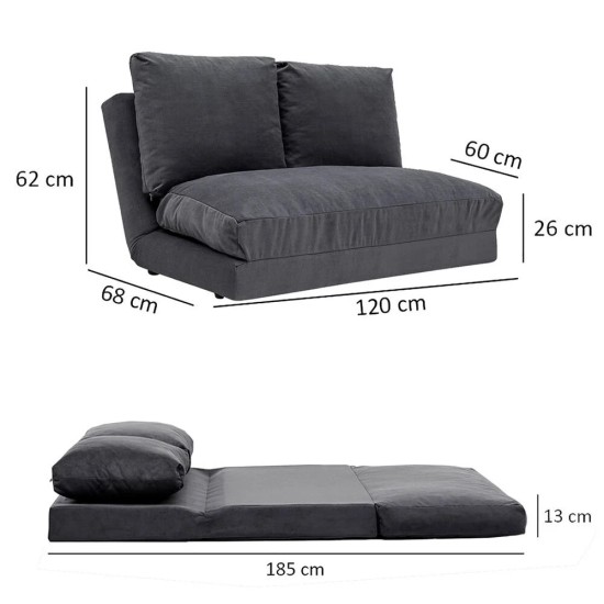 Διθέσιος Καναπές Κρεβάτι - Taida - Χρώμα Γκρι - 120x68x26εκ