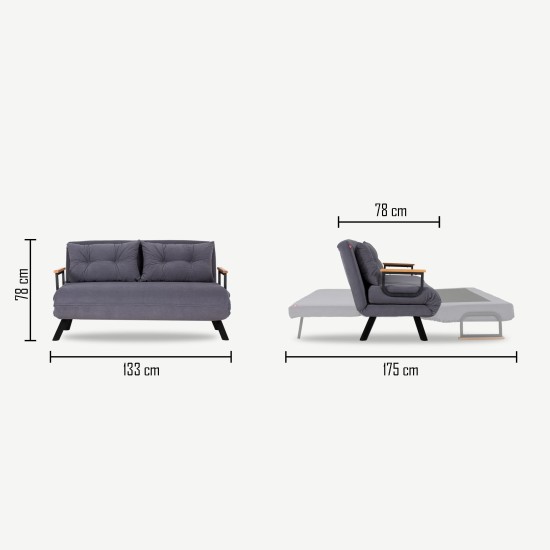 Καναπές Κρεβάτι Διθέσιος - Sando 2 - Χρώμα Γκρι - 133x50x45εκ
