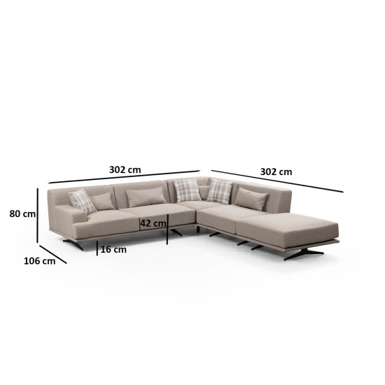 Corner Sofa Bentley Corner (L3-C-O1-PUF) Beige Corner Sofa Bentley Corner (L3-C-O1-PUF) Beige