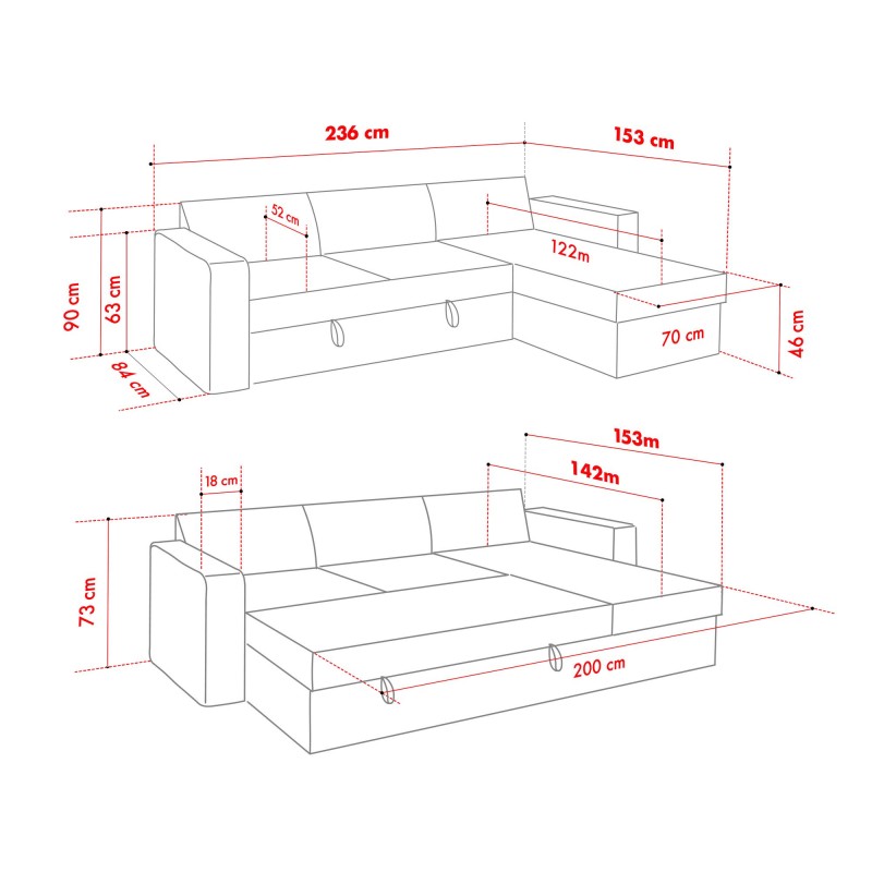 Corner Sofa-Bed Kado - Dark Grey Dark Grey